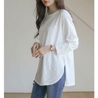 Round-hem Textured Long T-shirt
