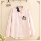Color-block Collar Embroidered Long-sleeve Shirt