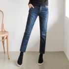 Brushed-fleece Lined Cropped Tapered Jeans