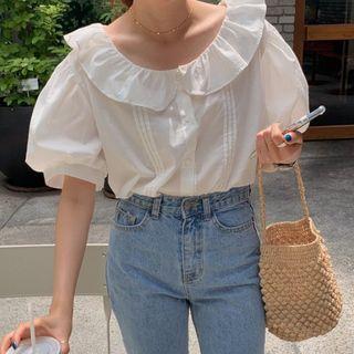 Puff-sleeve Pintuck Blouse White - One Size