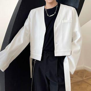 V-neck Button-up Cropped Blazer