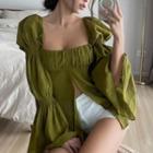 Flare-sleeve Slit Blouse