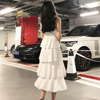 Strappy Tiered Midi A-line Dress