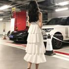 Strappy Tiered Midi A-line Dress
