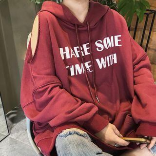 Lettering Cut Out Shoulder Hoodie