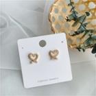 Heart Faux Pearl Earring 1 Pair - 023 - Silver Needle - Gold - One Size