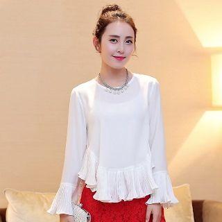 Long Sleeve Frill Chiffon Top