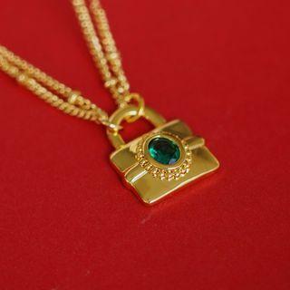 Gemstone Lock Layered Necklace Gold - One Size