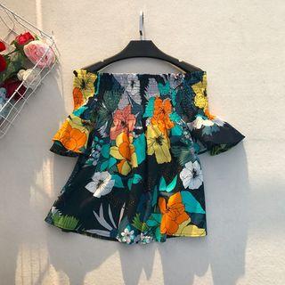 Floral Off Shoulder Short-sleeve Top