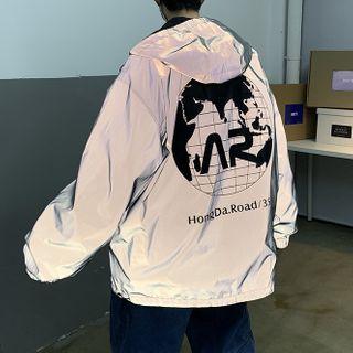 Hooded Earth Print Zip Jacket