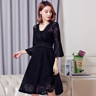 Fringed 3/4-sleeve Lace Dress