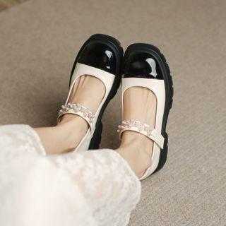 Two-tone Beaded Mary Jane Shoes