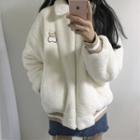 Dog Embroidered Fleece Zipped Jacket Off White - One Size