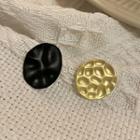 Button Ear Stud 1 Pair - Black & Gold - One Size