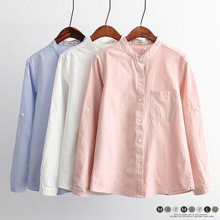 Plain Stand Collar Long-sleeve Shirt