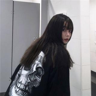 Skull Print Elbow-sleeve T-shirt Black - One Size