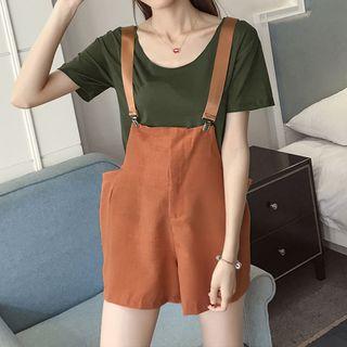 Set: Plain Short-sleeve T-shirt + Wide-leg Jumper Shorts