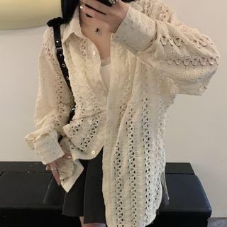 Long-sleeve Perforated Plain Shirt
