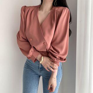 Long-sleeve Double-breasted Chiffon Top