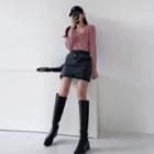 Square-neck Brushed Fleece T-shirt