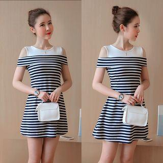 Striped Cut Out Detail Short Sleeve Dress