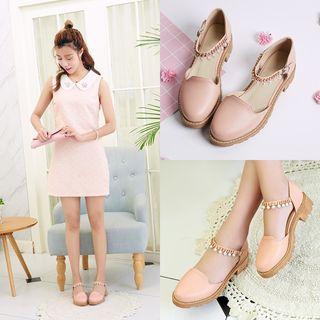 Rhinestone Strap Low Heel Pumps
