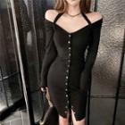 Long-sleeve Cold Shoulder Knit Bodycon Dress