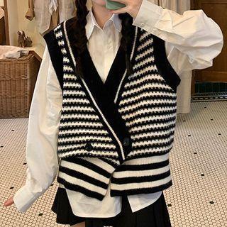 Striped Sweater Vest / Long-sleeve Shirt