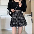 Checkerboard Pleated Mini A-line Skirt
