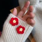 Knit Flower Earring 1 Pair - Stud Earrings - Red - One Size