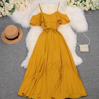 Cold-shoulder Ruffle A-line Midi Dress