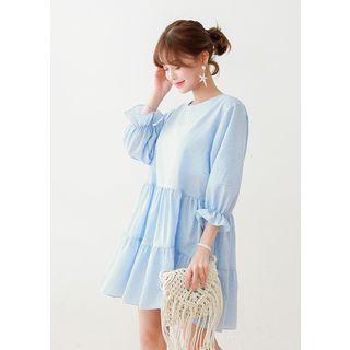 Elbow-sleeve Round-neck Cotton Empire A-line Dress