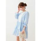 Elbow-sleeve Round-neck Cotton Empire A-line Dress