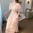Short-sleeve Star Mesh Midi Dress