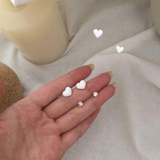 2-pair Set: Rhinestone / Heart Earring