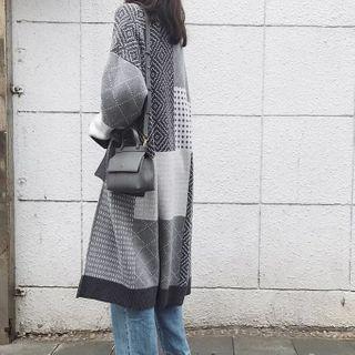 Printed Open-front Midi Cardigan As Shown In Figure - One Size