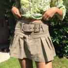 Low Waist Stripe Mini Skirt With Belt