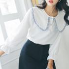 Frill Trim Collared Long Sleeve Top