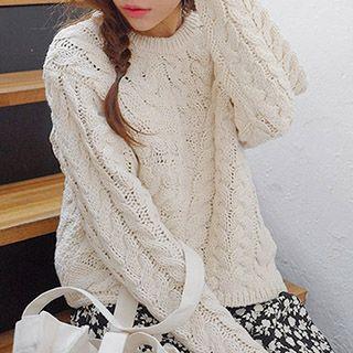 Plain Cropped Cable-knit Sweater