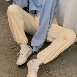 Heart Embroidered Harem Sweatpants