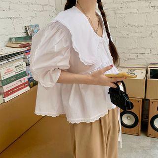 Puff-sleeve Scallop Edge Blouse