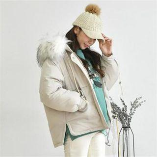 Faux-fur Hooded Dip-back Padded Jacket