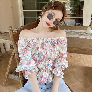 Floral Off-shoulder Short-sleeve Top As Figure - One Size