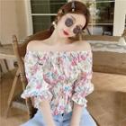 Floral Off-shoulder Short-sleeve Top As Figure - One Size