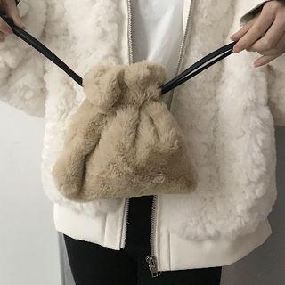Furry Drawstring Bucket Bag