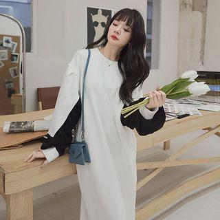 Color Block Round-neck Sweatshirt Skirt