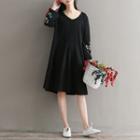 Embroidered Balloon-sleeve A-line Dress