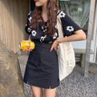 Flower Print Short-sleeve Shirt / Mini A-line Skort