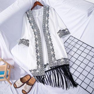 Embroidered Fringed Cape