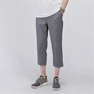 Elastic-waisted Flat-front Cropped Pants